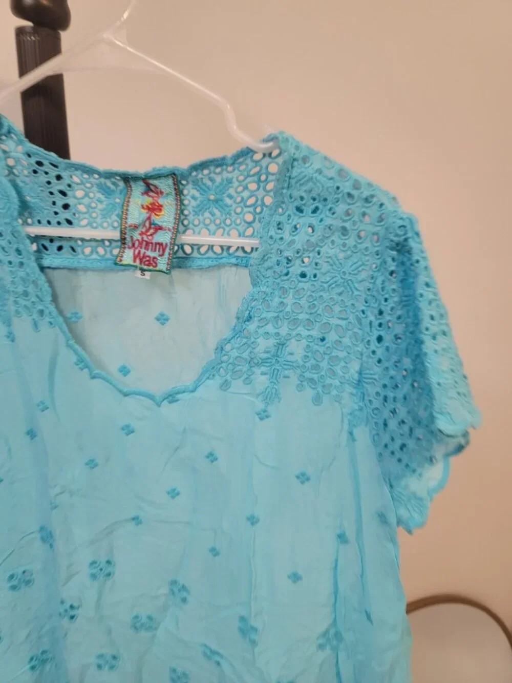 Johnny Was Darla Embroidered Scoop Eyelet Tunic Size S Blue - Picture 2 of 4